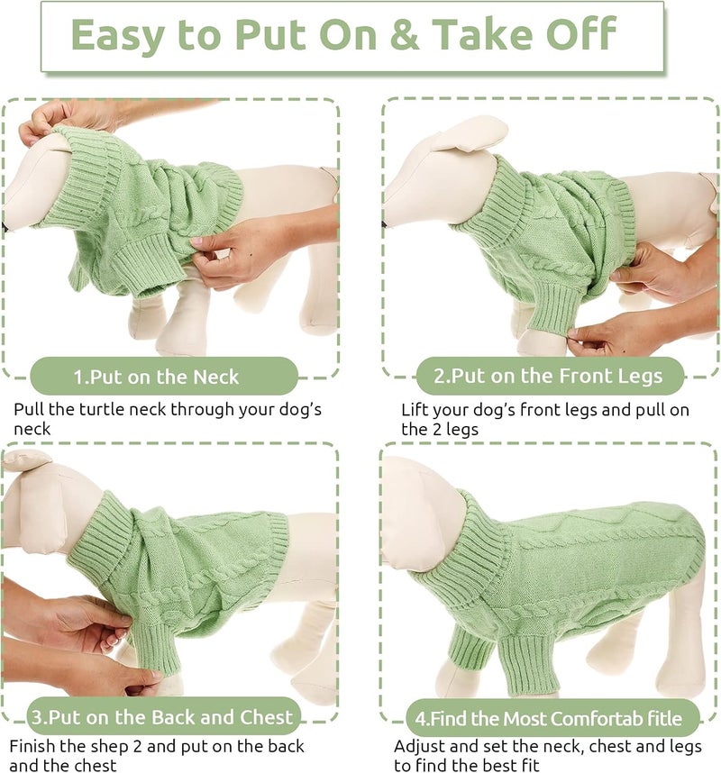 Queenmore Small Dog Pullover Sweater, Cold Weather Cable Knitwear, Classic Turtleneck Thick Warm Clothes for Chihuahua, Bulldog, Dachshund, Pug, Yorkie (Green, X-Large) - Image 5